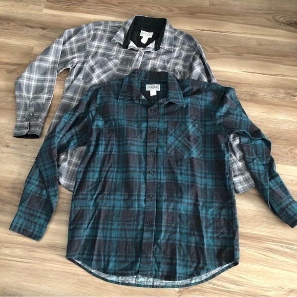 HABAND Quality Comfort Set Of 2 Flannel Button Down Men Size Medium - Picture 1 of 12
